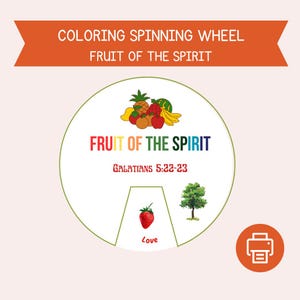 Fruit of the Spirit Coloring Wheel, Printable Bible Activity, Coloring Spinner, Kids Bible Lesson, Sunday School Craft, Bible Memory Game