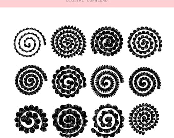 12 Rolled Flowers Designs SVGs PNGs Bundle // Digital Download // 3D Flowers PNGs SVGs // Paper Flowers PNGs SVGs //  Instant Download