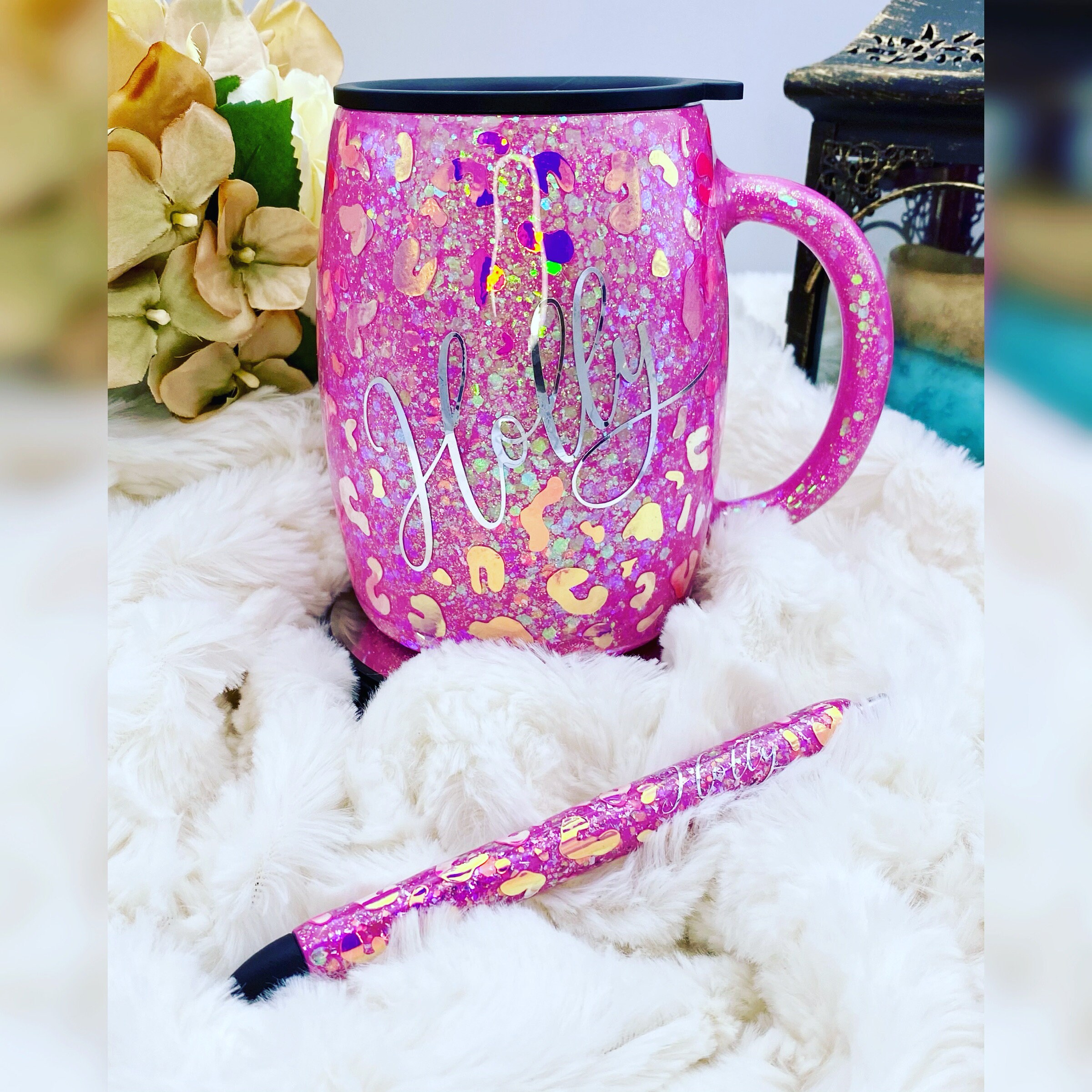 Glitter Leopard Epoxy Coffee Cup with matching Pen Etsy