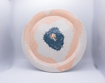 Round Nerikomi Plate with Salmon and Green Concentric Circles