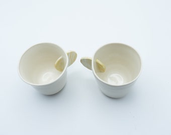 Set of Two 3 oz  Porcelain Expresso Cups with Lime Green and Orange  Nerikomi Design  Handles, Coffee Cups with Handles Going Through