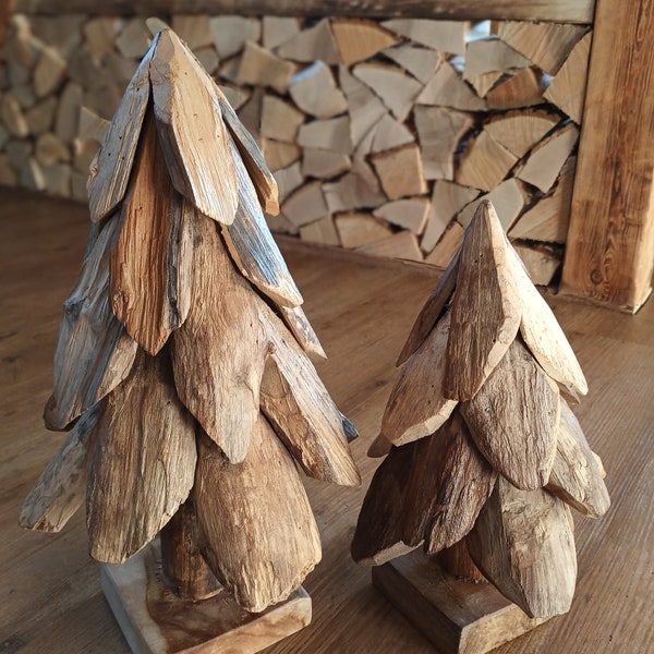 Tannenbaum Holz Christbaum Baum Dekobaum Tischdeko Massiv Weihnachtsbaum Set Teak Holzbaum