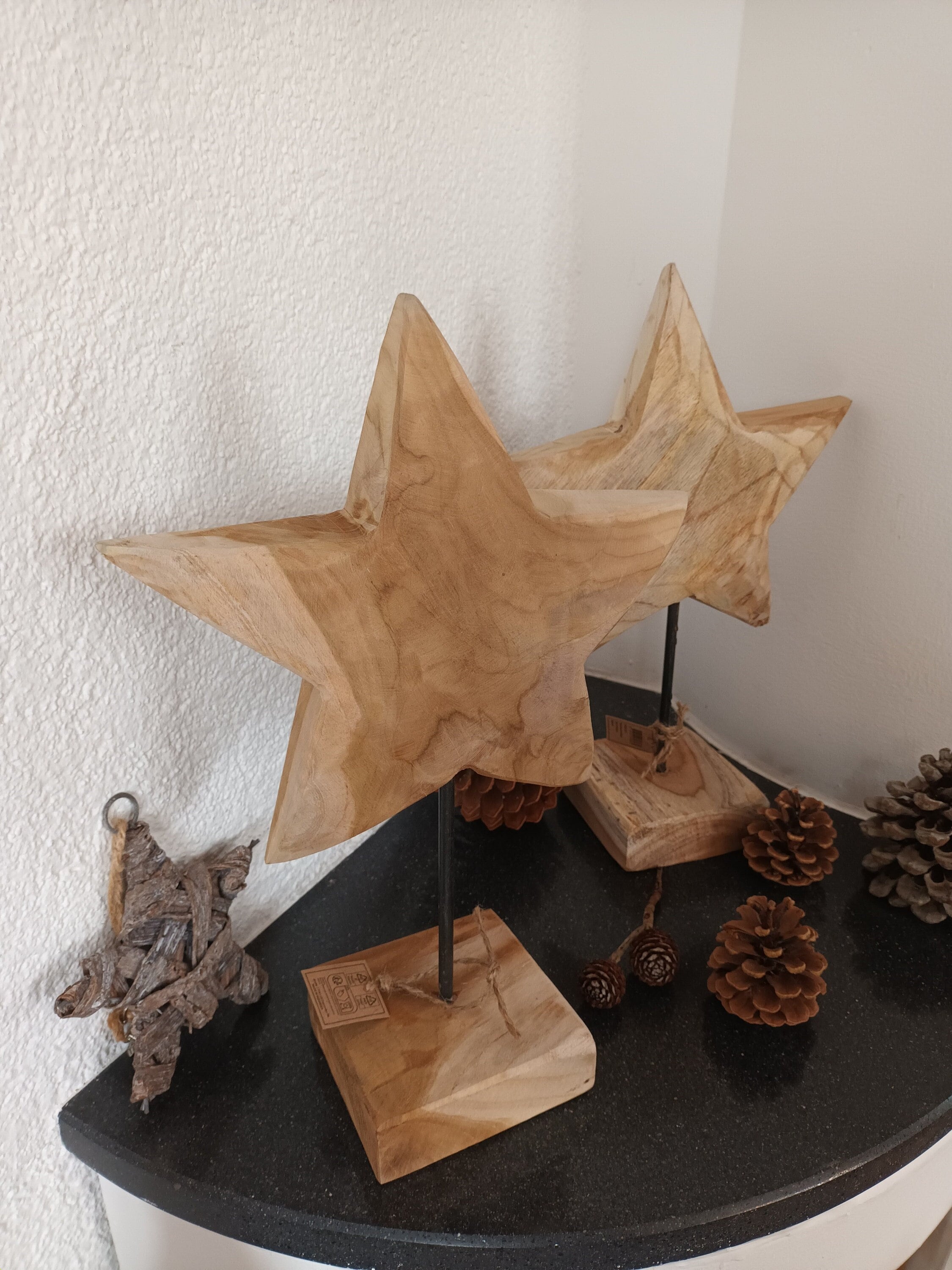 Teakholz Stern auf Fuß 40cm massiv weihnachtsgeschenk weihnachten holzdeko Holzstern Aufsteller
