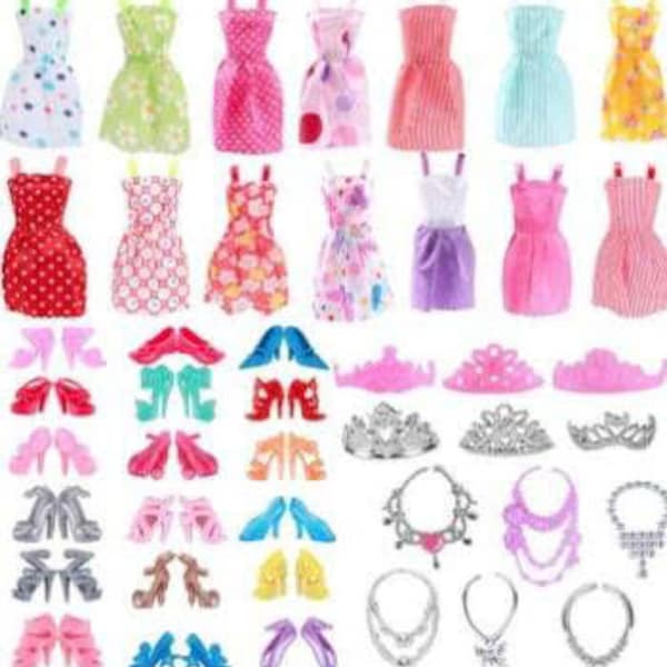 30 pc Doll Clothes and Accessories for Barbie Shoes and Doll Jewelry