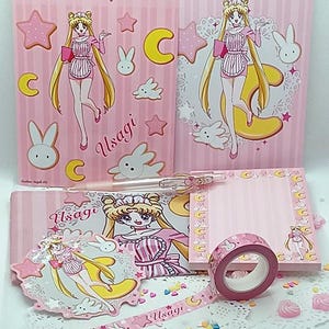 Sailor Moon Usagi Cafe Stationary Bundle Stickers Note Pad Washi Pencil Case Pen Student Back to School Gift Set