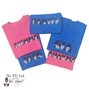 アメリカ手話カスタム半袖名前Tシャツ。パーソナライズされた手話ギフト、通訳ギフト、Coda Tシャツ