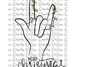 May include: A black outline of a hand with Christmas lights strung around the fingers. The text "Merry Christmas" is written below the hand.