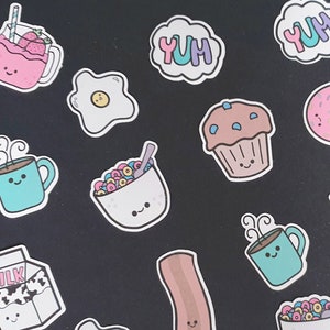 20pcs Cute Kawaii Glossy Breakfast Paper Stickers, Journaling, Diary, Crafting,
