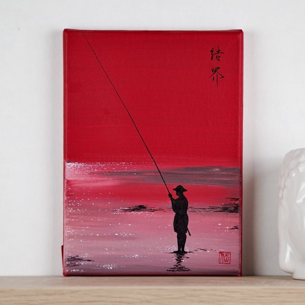 Peinture Le pêcheur toile sur coton 22x16