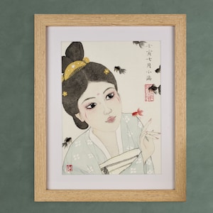 Peinture portrait jeune fille aquarelle fait main artiste peintre avec certificat d'authenticité