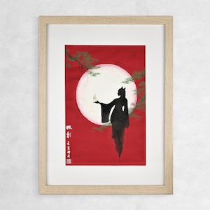 Peinture renard yaoguai kitsune aquarelle encre fait main artiste peintre avec certificat d'authenticité