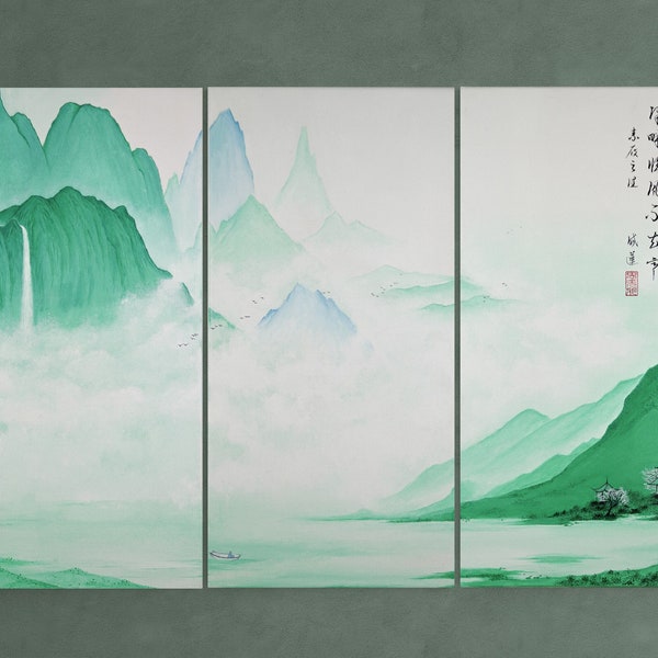 Peinture acrylique montagnes fait main artiste peintre avec certificat d'authenticité
