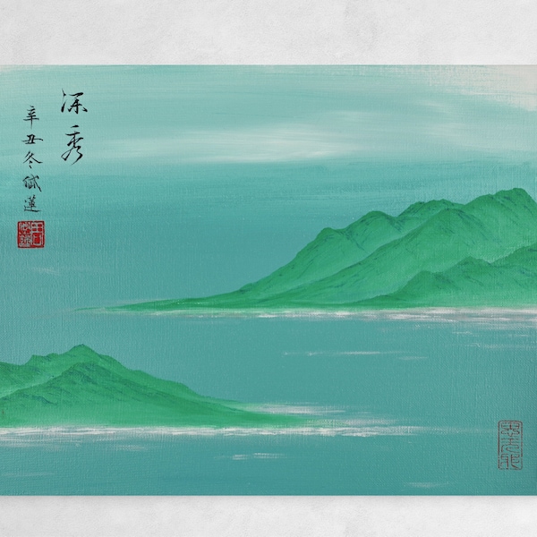 Peinture montagnes acrylique fait main artiste peintre avec certificat d'authenticité