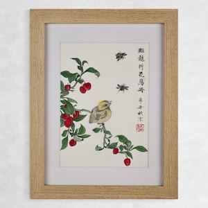 Peinture oiseau aquarelle encre fait main artiste peintre avec certificat d'authenticité