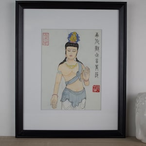 Peinture bouddha guan yin 4 fait main artiste peintre calligraphie