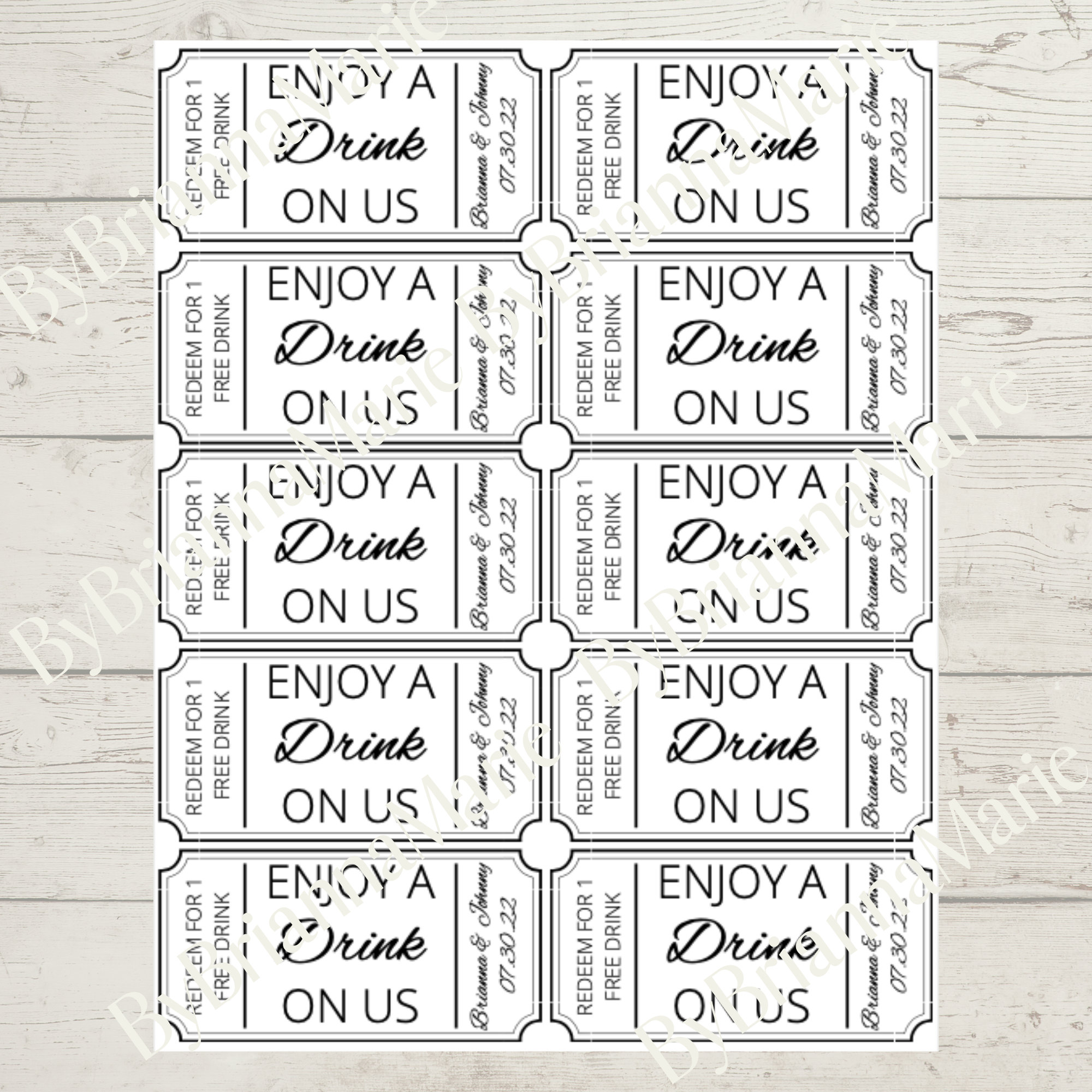 Modern Wedding Drink Ticket Template Minimal Wedding Drink Voucher