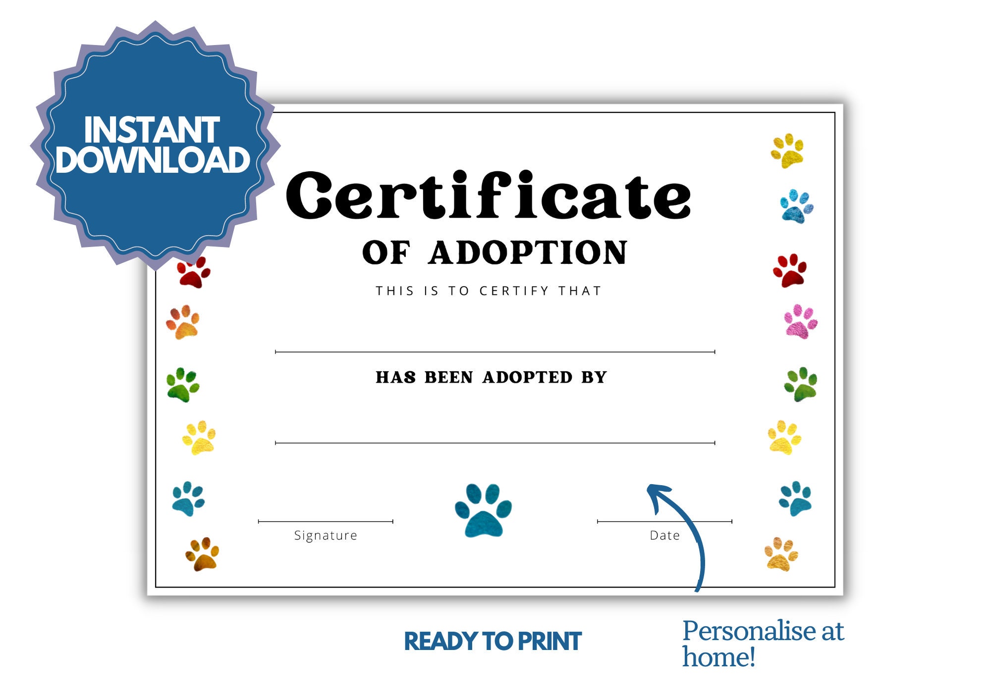 Dog Adoption Certificate Instant Download Printable Pet Adoption Dog Adoption Certificate Instant Download Printable Pet Adoption