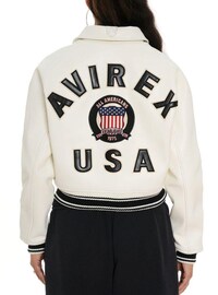 Handmade Women's Avirex Icon White Cropped American Bomber Flight Leather Jacket | Vintage Winter Style Outerwear | Gift for Her