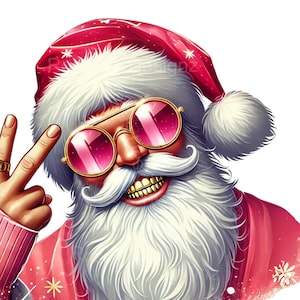 Retro Christmas Santa PNG, Vintage Christmas, Funny SantaClaus With Sunglasses, Xmas Holiday, (Digital Download)