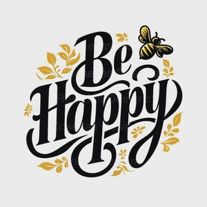 Wildflower & Bee Design: Happy Quote PNG SVG (Digital Download image 2