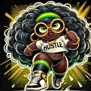 Jamaican Hustle Girl PNG - African American Streetwear Sublimation Design, Digital Download