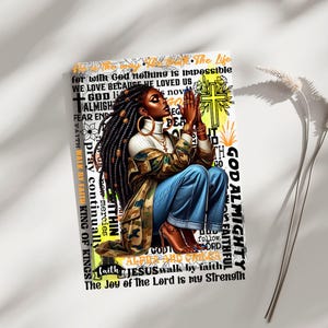 Praying Black Woman Christian Journal Cover Faith-Based Digital Download with Scriptures Inspirational Religious Art Printable Journal Cover