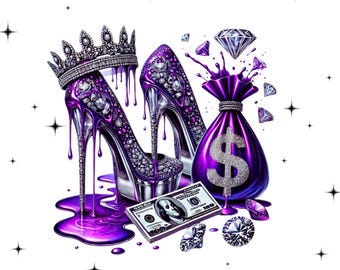 Luxury Money Heels PNG, Glam Dollar Bag Graphic, Bling High Heel Design, TShirt Design