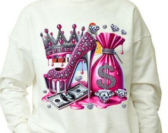 Luxury Money Heels PNG, Glam Dollar Bag Graphic, Bling High Heel Design, TShirt Design