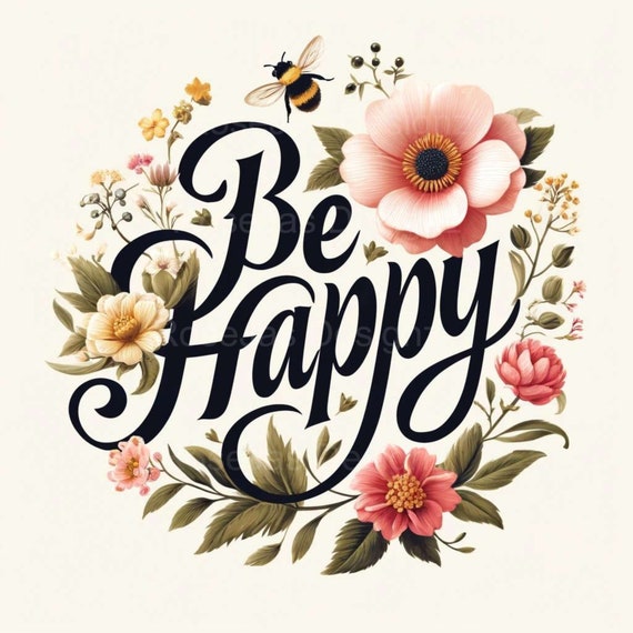 Wildflower Happy Quote PNG: Mug & Tote Bag Design (Digital Download)