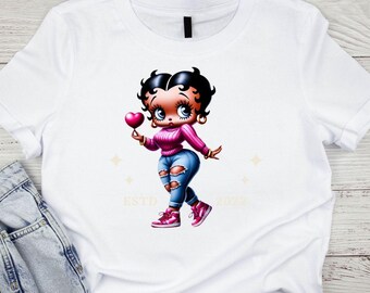 Valentines T-Shirt PNG, zerrissene Jeans, Sneaker Girl, Betty PNG (digitaler Download)