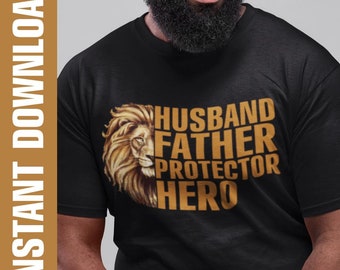 Löwen-Gesicht Vatertag T-Shirt Design, Ehemann Held Beschützer PNG SVG (digitaler Download)