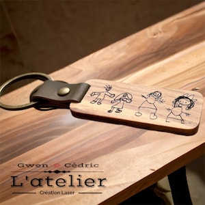 Portachiavi personalizzabile con disegno del bambino - Regalo unico / Compleanno, comunione, battesimo, festa del papà...