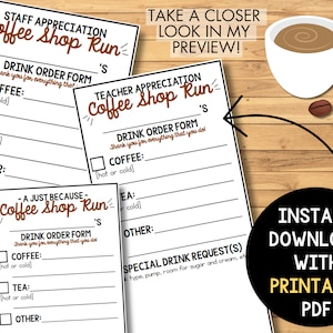 COFFEE SHOP Bestellschein | Kaffee | Tee | Lehrerin | Stab | Einfach so | Wertschätzung | Bestellschein von allen