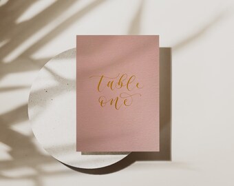 Dusty pink/rose table number or name signs A6 - calligraphy wedding/event cards