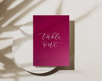 Rich magenta pink table number or name signs A6 - calligraphy wedding/event cards