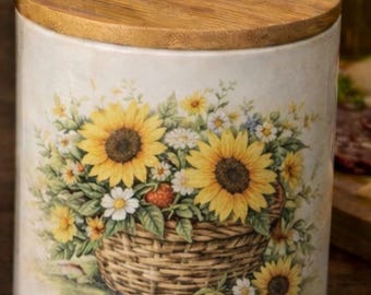 Sunflower Kitchen Canister Set, Rustic Farmhouse Floral Storage Jars (3-Piece)