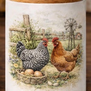 Farmhouse Chicken Canister Set | Watercolor Rooster, Hen, Chicks Ceramic Kitchen Decor