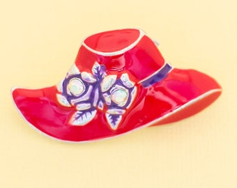 vintage Boho Red Hat Brooch i8