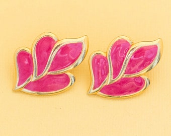 Vintage Mid Century Red Leaf Stud Earrings i18