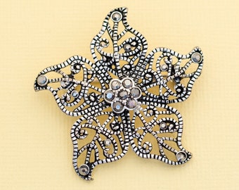 broche florale vintage Silver Tone i1