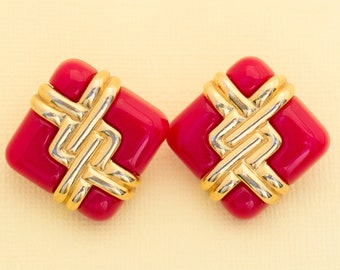 Vintage Red Square Convertible Stud Earrings by Avon i1