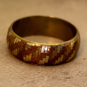 7 inch, Vintage Geometric Patterned Unique Gold Tone Bangle - I34