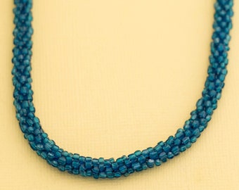 Vintage Boho Blue Plastic Beaded Necklace 17 Inches i14