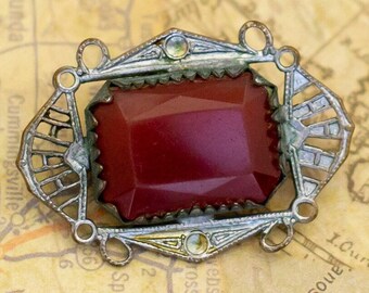 Vintage Blood Gem Intricate Victorian Brooch i29