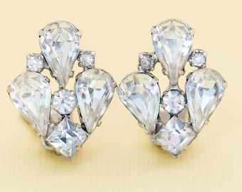 Vintage Victorian Silver Tone Gemstone Clip On Earrings by Weiss i14