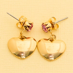 Vintage Gold Tone Heart Dangle Earrings by Avon i15
