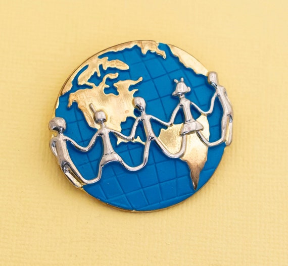 Vintage Symbol of Unity World Earth Globe Brooch i26 Gem