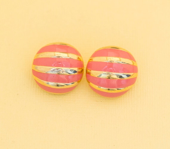 Vintage Boho Orange Striped Clip On Earrings i18 - image 1