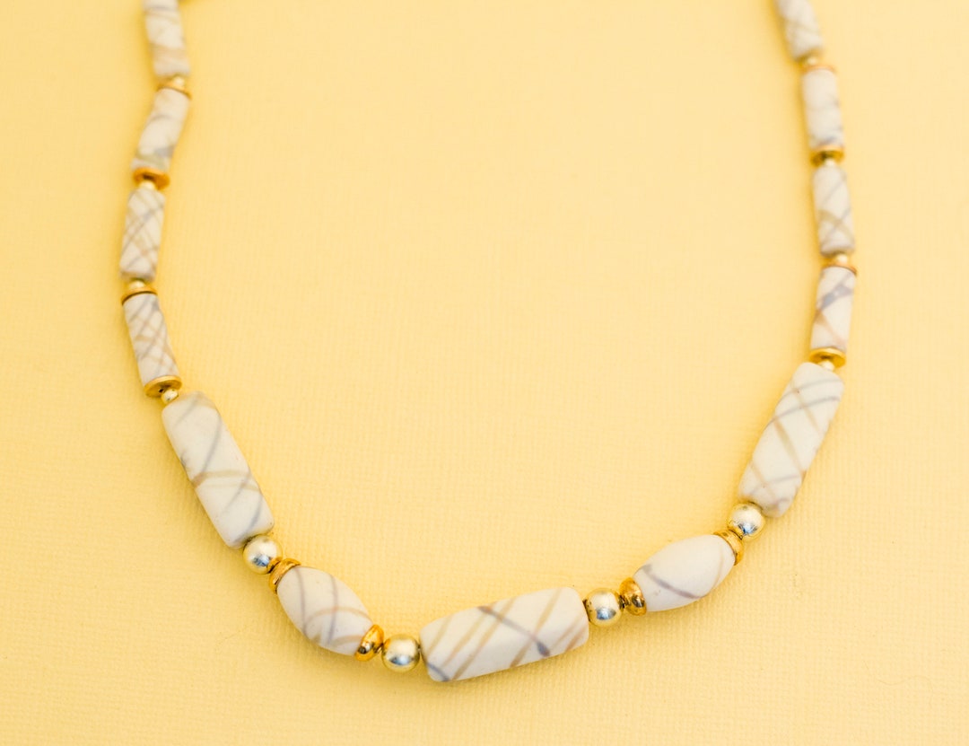Vintage Boho White Beaded Necklace 16.5 Inches I19 Etsy UK