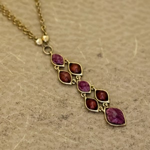 18 inch, Vintage Purple Gem Beads Unique Gold Tone Necklace - I32